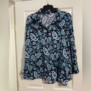 Vera Bradley Fleece Blue Paisley 3/4 Zip